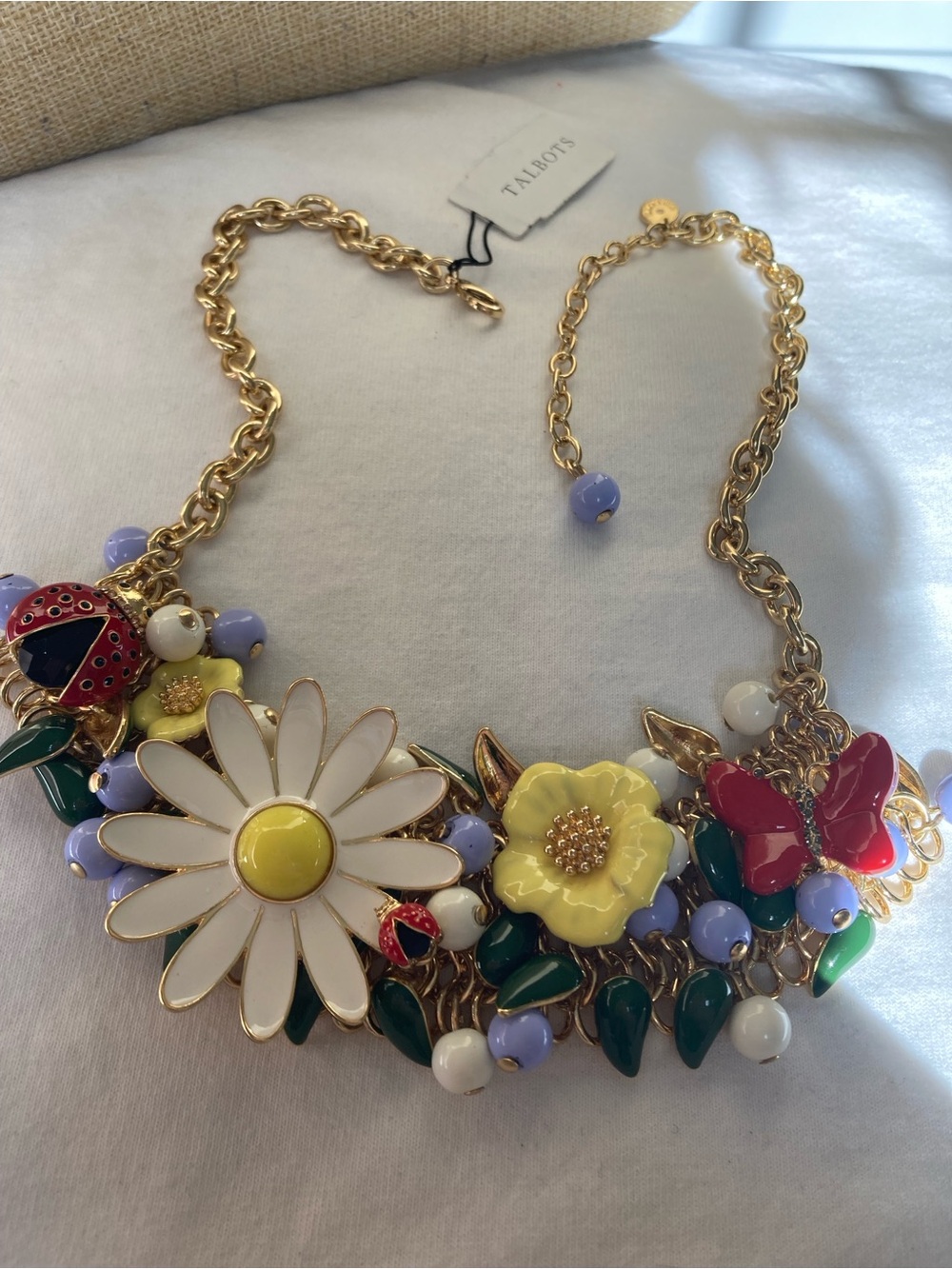 Talbots Summer Garden Statement Necklace Ladybugs Flowers Fun